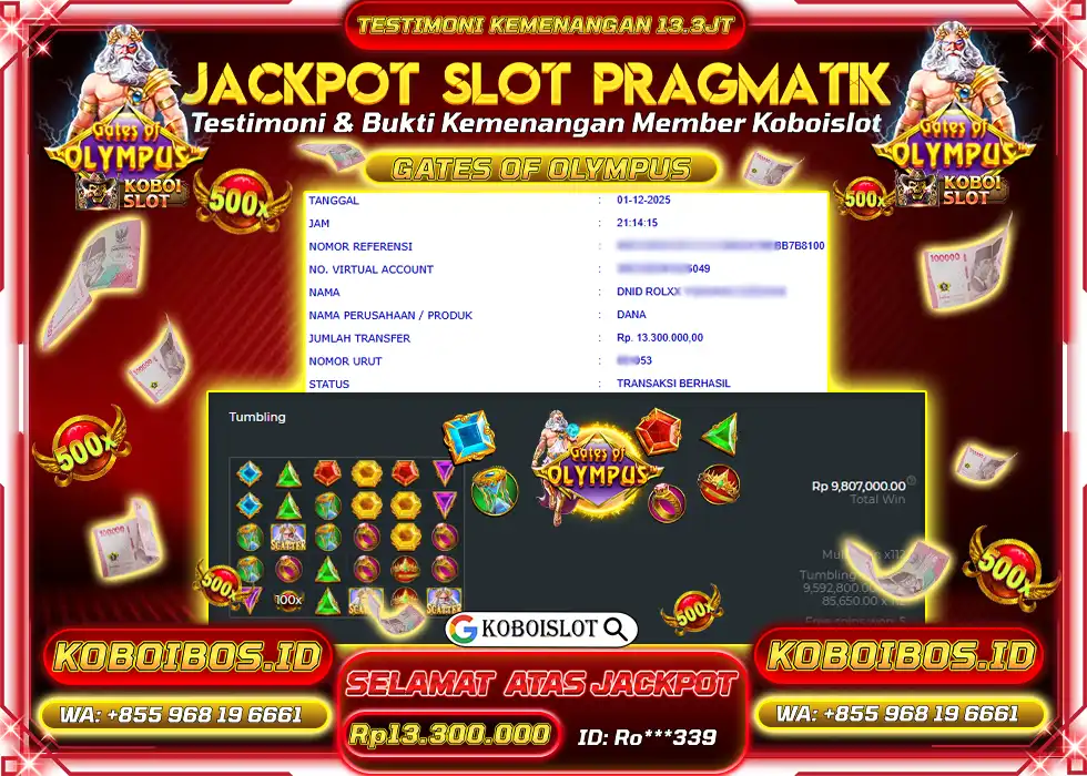 BUKTI KEMENANGAN SLOT GACOR GATES OF OLYMPUS Rp13.300.000,- LUNAS