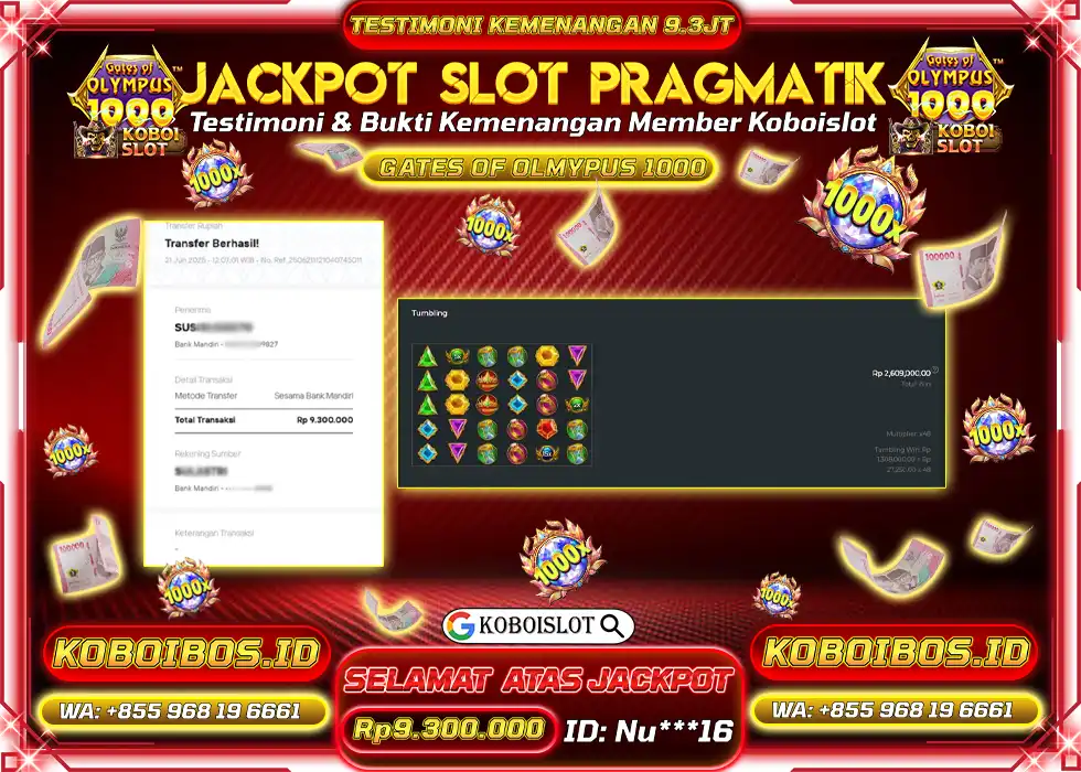 BUKTI KEMENANGAN SLOT GACOR GATES OF OLYMPUS 1000 Rp9.300.000,- LUNAS