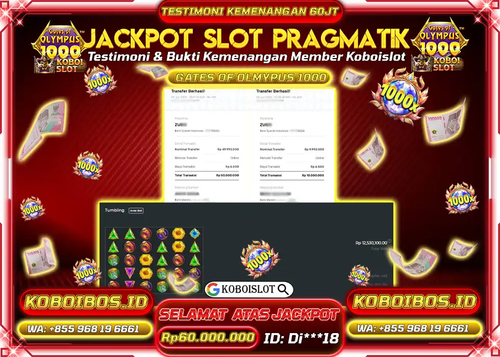 BUKTI KEMENANGAN SLOT GACOR GATES OF OLYMPUS 1000 Rp60.000.000,- LUNAS