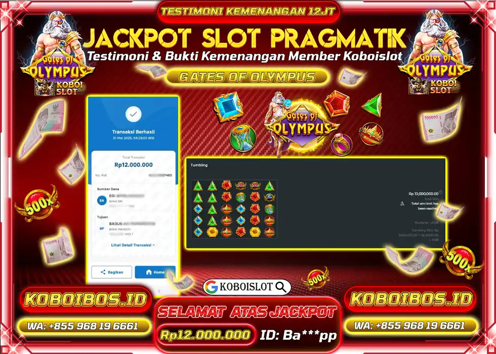 BUKTI KEMENANGAN SLOT GACOR GATES OF OLYMPUS Rp12.000.000,- LUNAS