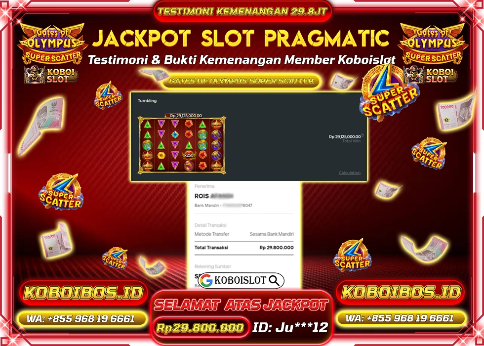 BUKTI KEMENANGAN SLOT GACOR GATES OF OLYMPUS SUPER SCATTER Rp29.800.000,- LUNAS