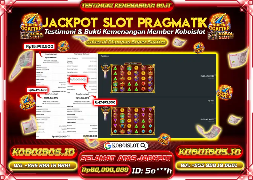 BUKTI KEMENANGAN SLOT GACOR GATES OF OLYMPUS SUPER SCATTER KOBOISLOT Rp60.000.000,- LUNAS
