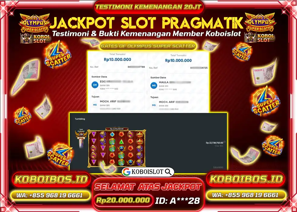 BUKTI KEMENANGAN SLOT GACOR GATES OF OLYMPUS SUPER SCATTER KOBOISLOT KOBOISLOT Rp20.000.000,- LUNAS