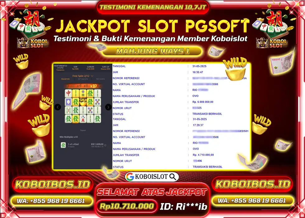 BUKTI KEMENANGAN SLOT GACOR MAHJONG WAYS 1 Rp10.710.000,- LUNAS
