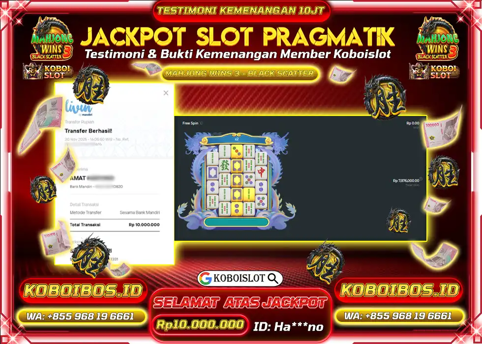 BUKTI KEMENANGAN ID Ha*** SLOT GACOR MAHJONG WINS 3 - BLACK SCATTER Rp10.000.000,- LUNAS