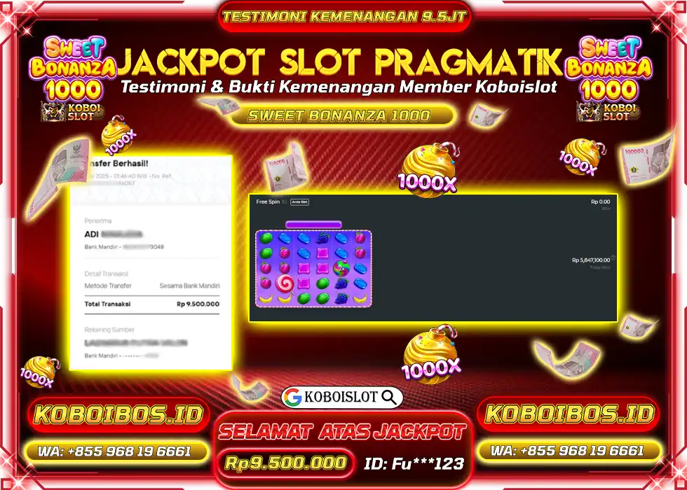 BUKTI KEMENANGAN SLOT GACOR SWEET BONANZA 1000 Rp9.500.000,- LUNAS