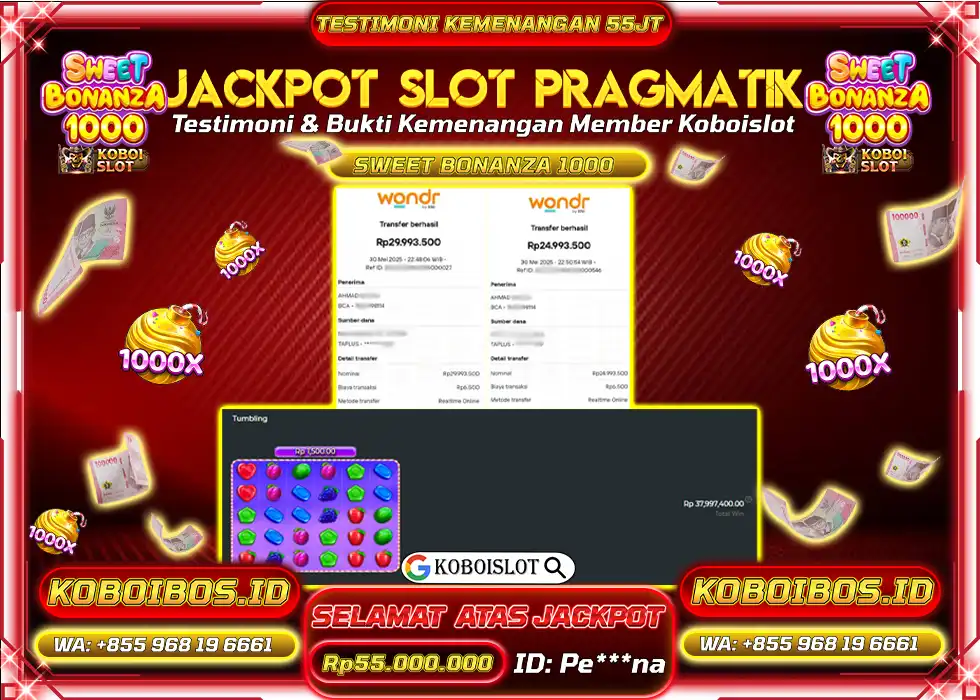 BUKTI KEMENANGAN SLOT GACOR SWEET BONANZA 1000 Rp55.000.000,- LUNAS