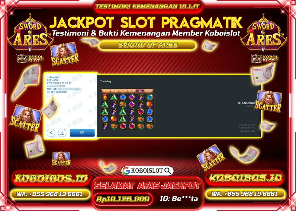 BUKTI KEMENANGAN SLOT GACOR SWORD OF ARES Rp10.126.000,- LUNAS